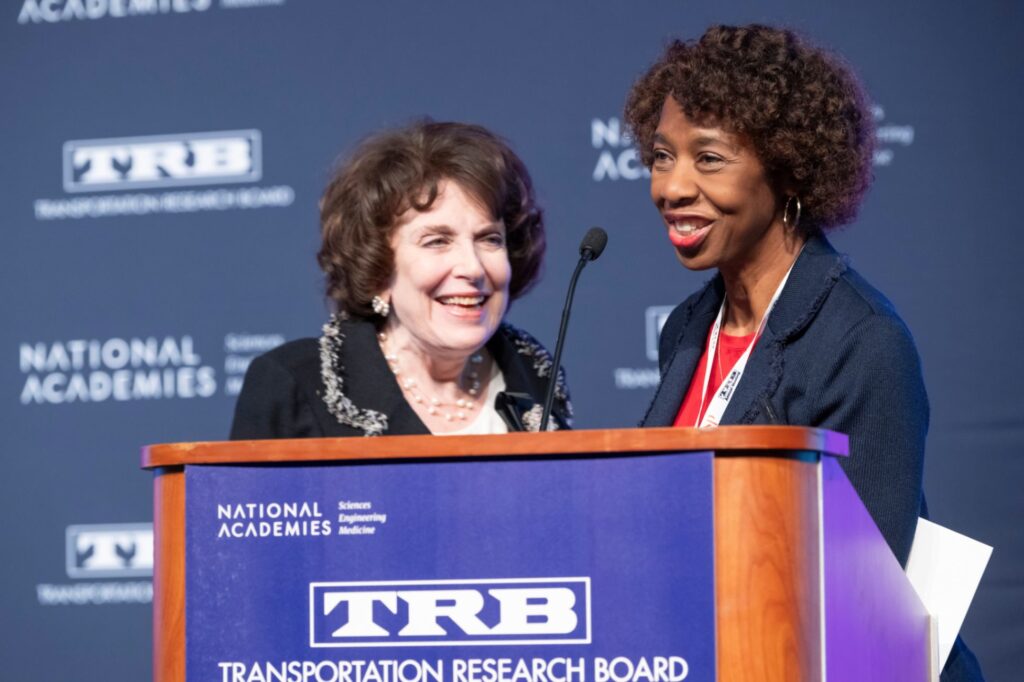 Sandra Rosenbloom and Carol Abel Lewis at the Deen lecture during the 2025 TRB Annual Meeting.