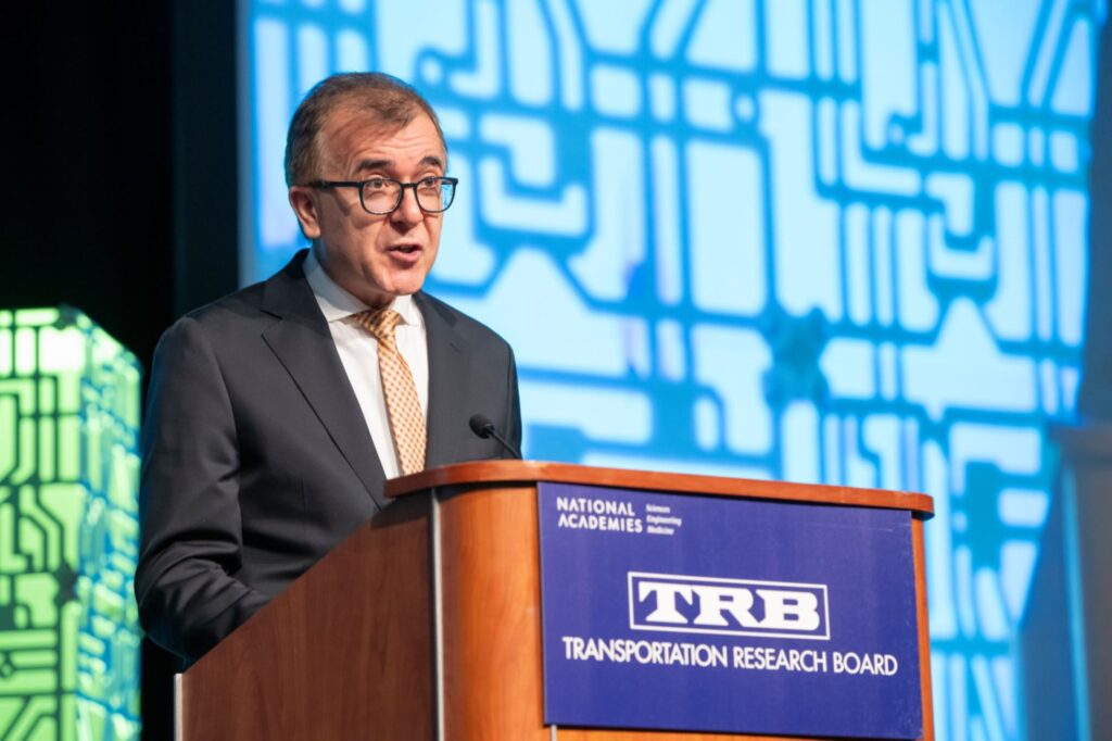 Roy W. Crum Award winner Halil Ceylan of Pitt-Des Moines, Inc. at the 2025 TRB Annual Meeting.